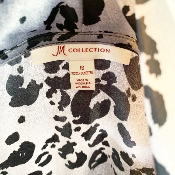 JM COLLECTION SILKY GRAY LEOPARD COWL NECK TOP 16 - Picture 4 of 4